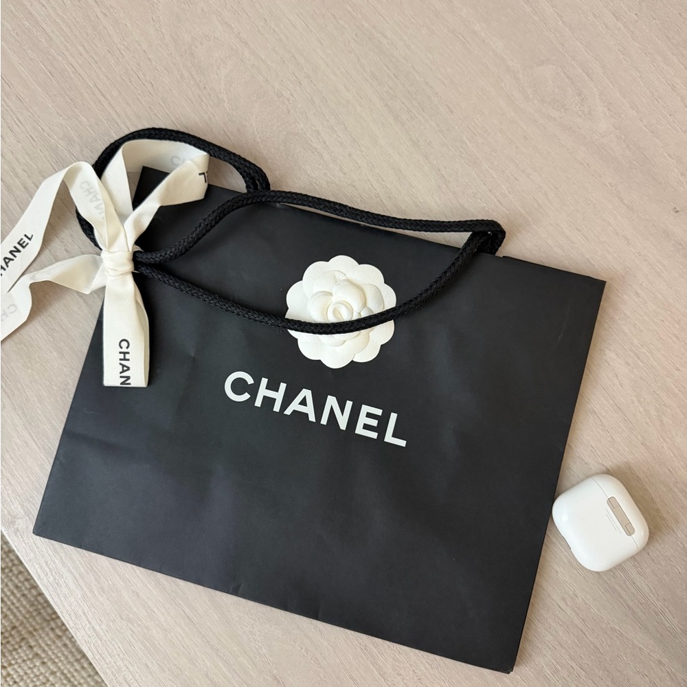 Chanel Black Shopping Bag with White Logo